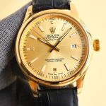 Knock Off Rolexes Best Edition with 8215 Movement Gold Cowhide Black Watch Strap 40mm Watch